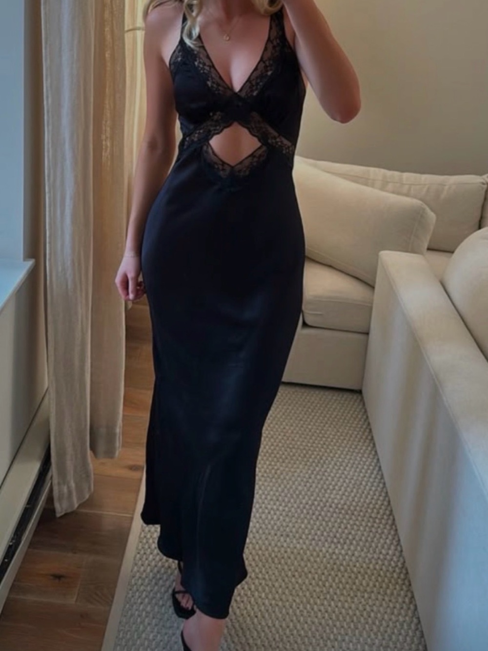 Rumored Black Lace Maxi Dress with Cutout